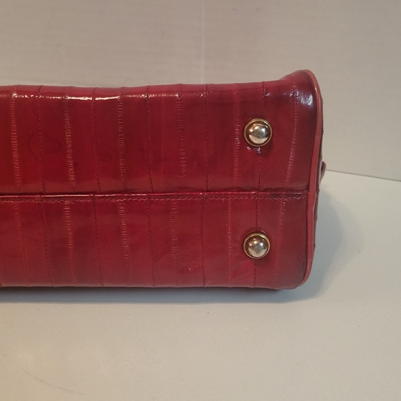 Genuine Eel Skin Small Duffel Bag Red Cherry - Picture 10 of 12